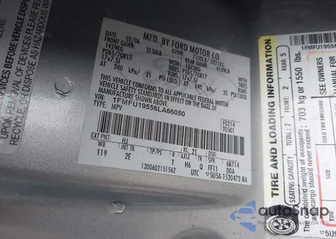 2006 Ford Expedition Limited из США, поврежденный, VIN 1FMFU19556LA66050